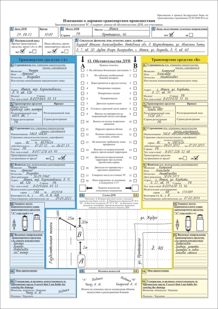 извещение о дтп